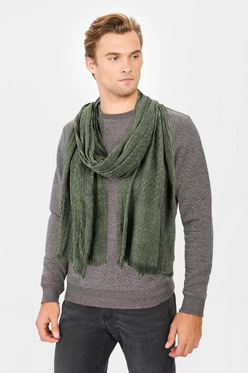 GERINLY Cotton-Linen Scarves Mens Stripe Crinkle Long Scarf Fashion Wrap Shawl for Travel - Image 3